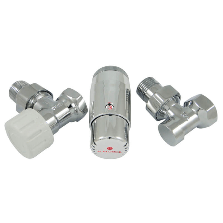 Комплект термостатический угловой Schlosser DN15 GZ1/2 x GW1/2 с головкой Мини M30x1,5 хром