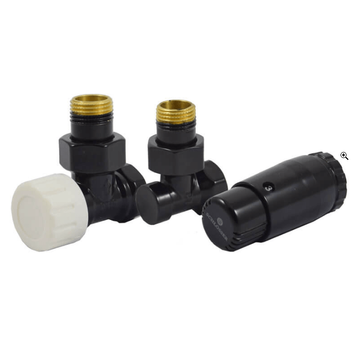 Комплект термостатический угловой Schlosser DN15 GZ1/2 x GW1/2 с головкой Мини M30x1,5 черный