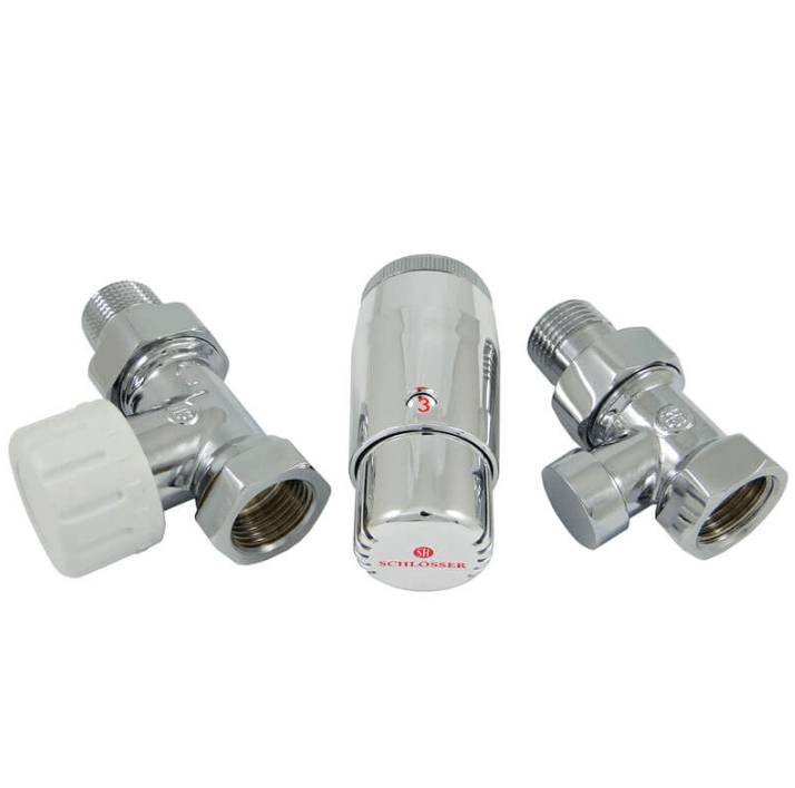 Комплект термостатический проходной Schlosser DN15 GZ1/2 x GW1/2 с головкой Мини M30x1,5 хром