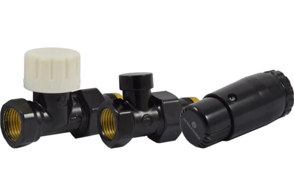 Комплект термостатический проходной Schlosser DN15 GZ1/2 x GW1/2 с головкой Мини M30x1,5 черный